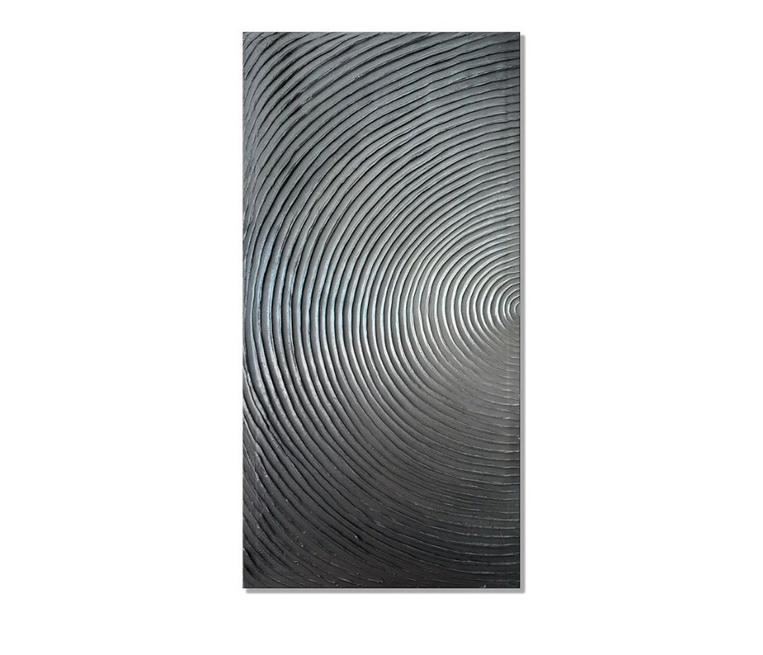 Slyart Handmade Modern Abstract Painting 3D Heavy Textured Canvas Wall Art 20x40 Inches Minimalism Silver Artwork Vertical Painting on Canvas Gradient Color Wall Decor