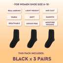 LIXIA Womens Thin Merino Wool Crew Socks Warm Breathable Winter Boot Liners Cozy Thermal Casual for Dress Trousers (3 Pairs - Black)