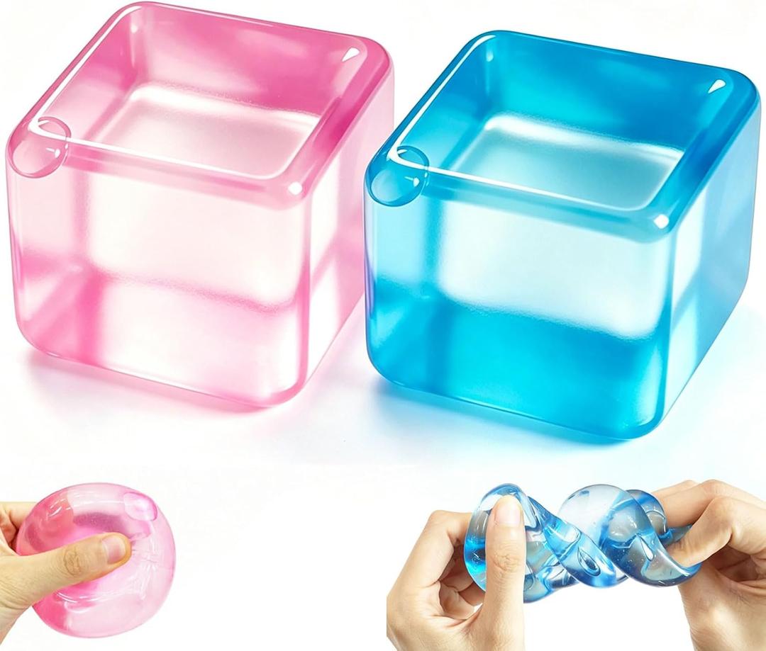 3 x 2 Pack Ice Cube Squishy Fidget Toys, Slow Rising Sensory Stress Cubes for Anxiety Relief, Soft Squeeze Desk Toys for Adults Kids Teens, Blue and Pink Cubes