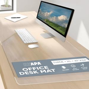 Ilyapa Office Desk Pad, Clear Textured Mat - 47x23 Inch Plastic Clear Desk Protector for Home or Office, Computer Mat Full Mouse Pad (47 x 23 Inch), 23x47 inches