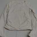 QINSEN Womens Crewneck Long Sleeve Shirt Double Lined Basic Tees Side Ruched Going Out Crop Tops (Small, White)