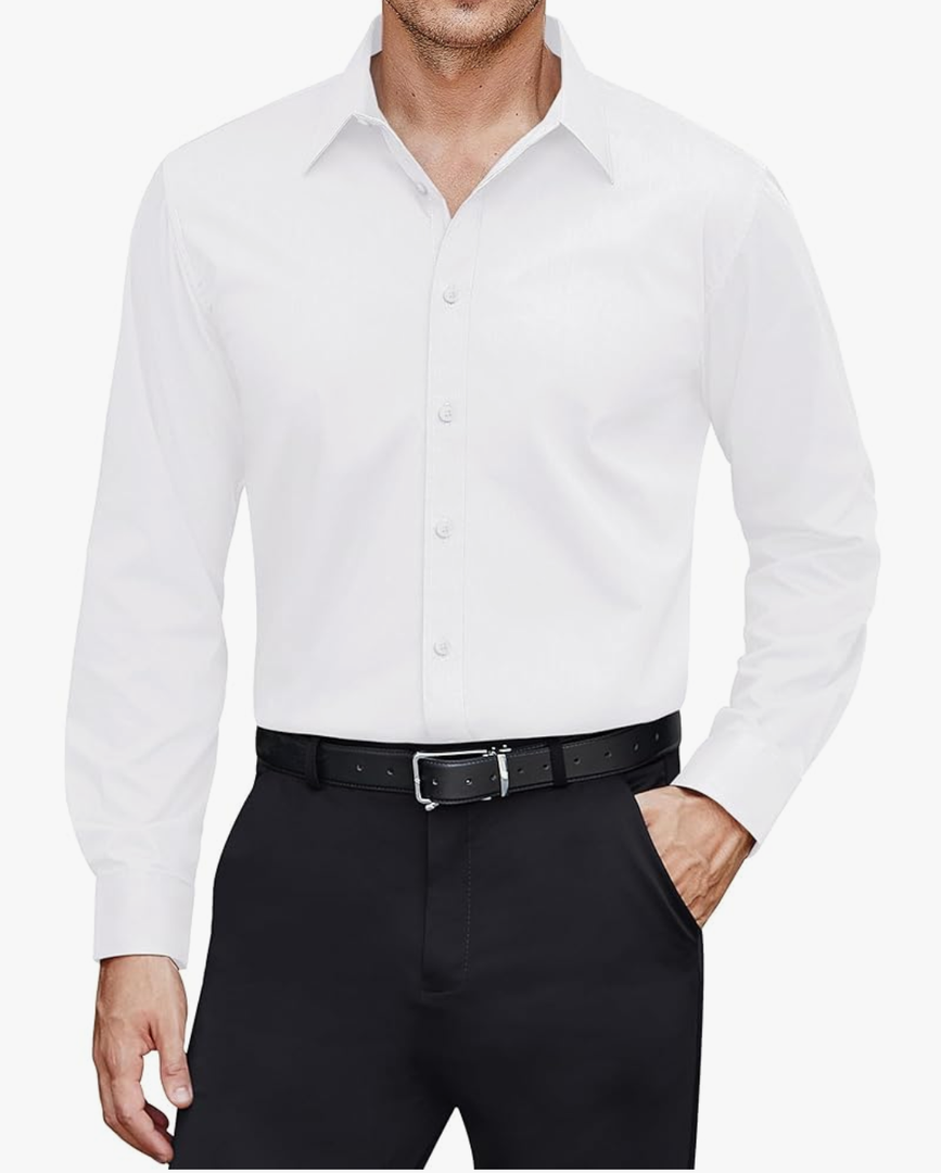 VER Men's Dress Shirts Stretch Stain Shield Long Sleeve Solid Formal Shirt Business Casual Button Down Shirts,XL Tall