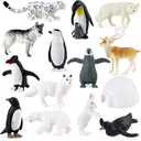 RCOMG Arctic Animals Figures, 14pcs Mini Polar Animal Figurines, Plastic Arctic Animal Toys Set with Arctic Fox Wolf Reindeer Penguins Toys