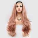 All kinds of Lace Front Wig With Dark Brown Roots Long Natural Hair Heat Resistant Synthetic for Fashion Girls Women Daily Style 24 Inch (Orange pink)