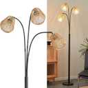 Rattan Floor Lamp for Living Room, 72 Inch Tall Boho Floor Lamp with Rotary Switch, 3 Light Arc lamp with Wicker Shade for Coastal,Bohemian,Rustic,Beach Tree,Farmhouse Standing Lamp (Black)