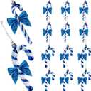 24 Piece Glitter Candy Cane and Bows Assorted 4.7" Christmas Decorations Hanging Ornaments for Xmas Tree Holiday Festive Party Home Dcor (Blue)