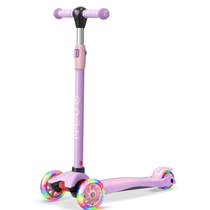 Dribbl 3-Wheel Kids Scooter - Lean-to-Steer Technology, Adjustable Height Handlebar, Wide Deck, Scooter for Boys & Girls Ages 3+, Child Safety Approved, Support Riders Up to 165 lbs, Purple and Pink