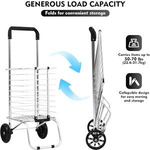 Shopping Carts Folding Cart Foldable Shop Truck Heavy Duty Hand Truck 35Ltr Foldable Shopping Grocery 2 Wheels Cart Steel Grocery Hard Wearing Easy Storage (2wheels)