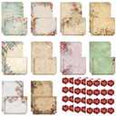 TaoBary 160 Pcs Stationery Paper Set 50 Double Sided Stationery Papers with 50 Matching Envelopes and 60 Round Dot Sticker, 10 Design(Vintage Floral,5.5 x 8.25 Inch)