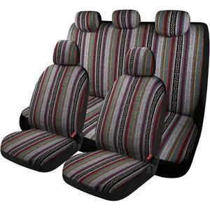 PONYJOYUP Baja Saddle Blanket Car Seat Covers 9PCS Full Set, Breathable and Washable Striped Woven Automotive Vehicle Seat Cover, Universal Seat Cover for Sedan, SUV, Truck, Airbag Compatible
