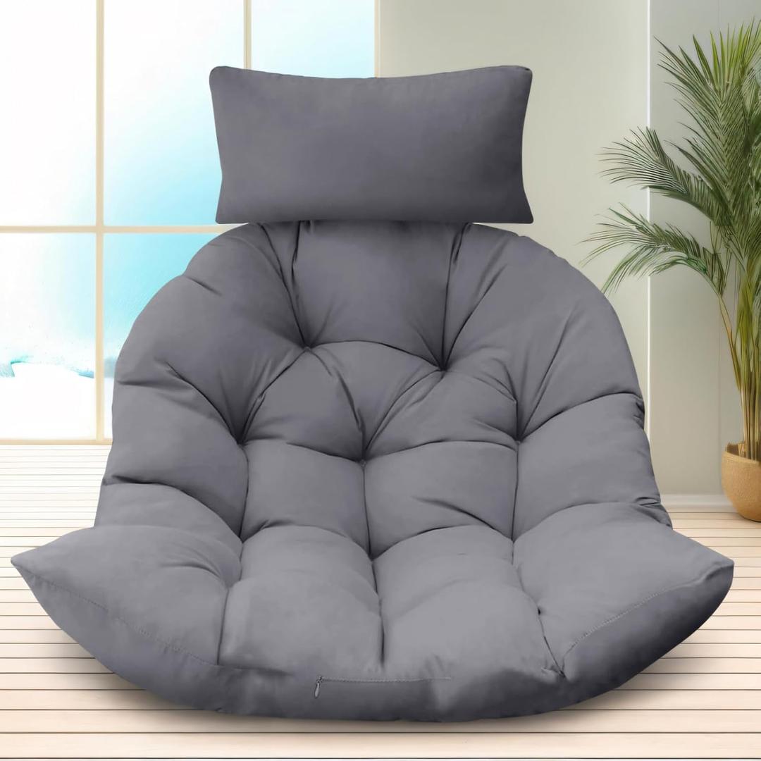 Outdoor Egg Chair Cushion, Waterproof Egg Chair Replacement Cushion, Thickened 7 Inches Hanging Chair Cushion, U-Shaped Cushions with Headrest for Outdoor Furniture 47x40x7 Inches (Gray)