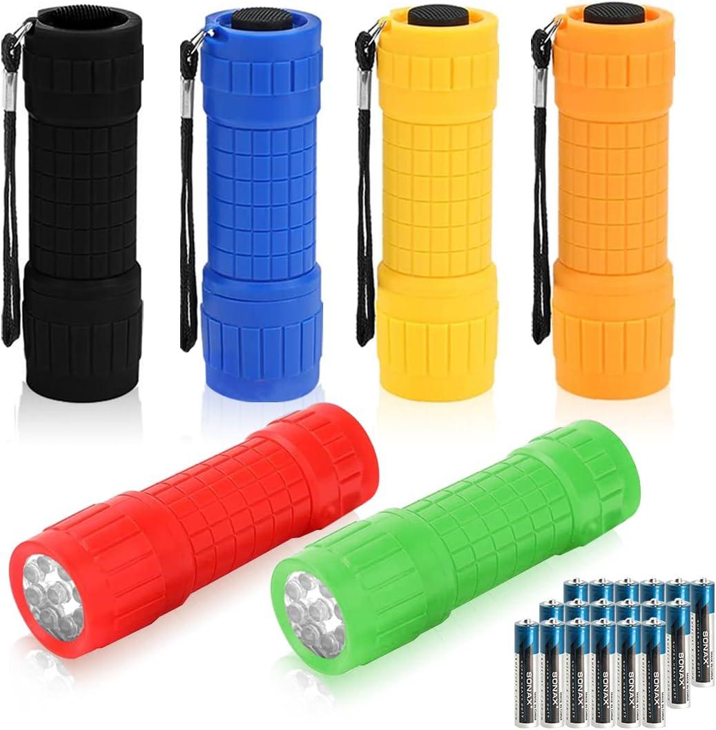 6-Pack Small Mini Flashlight Set, 9-LED Handheld Flashlight with Lanyard,18-Pack AAA Battery Included for Kids/Night Reading/Party/Camping/Emergency/Hunting (6 Pack)