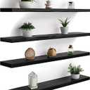 Wood Floating Shelves for Wall Decor, Rustic Wall Shelves for Bedroom Bathroom Kitchen Living Room, Set of 4 Black 36 Inch