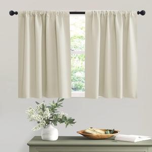  Small Window Curtains - Room Darkening Light Block Energy Efficient Privacy Drapes for Kitchen Dining Bedroom Bath Basement, W 42 x L 36 inches, Beige, 2 Panels
