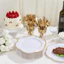 Liacere 100PCS Gold Plastic Plates - White and Gold Dinner Plates - with Gold rim10inch Heavy Duty Disposable Plates, Perfect for Wedding & Party & Holiday & Afternoon Tea