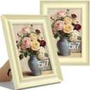 Vittanly 5x7 Picture Frames Set of 2, Ornate Vintage Photo Frame for Wall or Tabletop, Display 4x6 Pictures with Mat or 5x7 without Mat, Beige