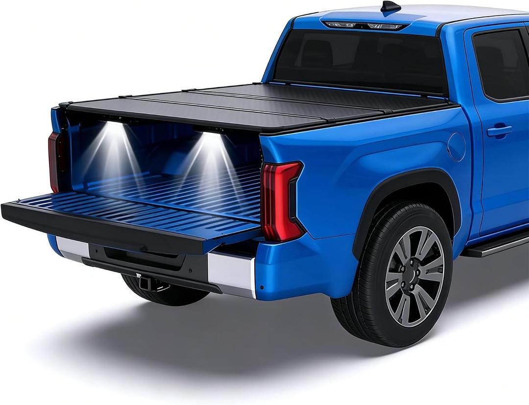 4.6FT Hard Tri-Fold Truck Bed Tonneau Cover with Lamps Replacement for Ford Maverick 2022 2023 2024 2025 Waterproof Truck Bed with Built-in Led Light