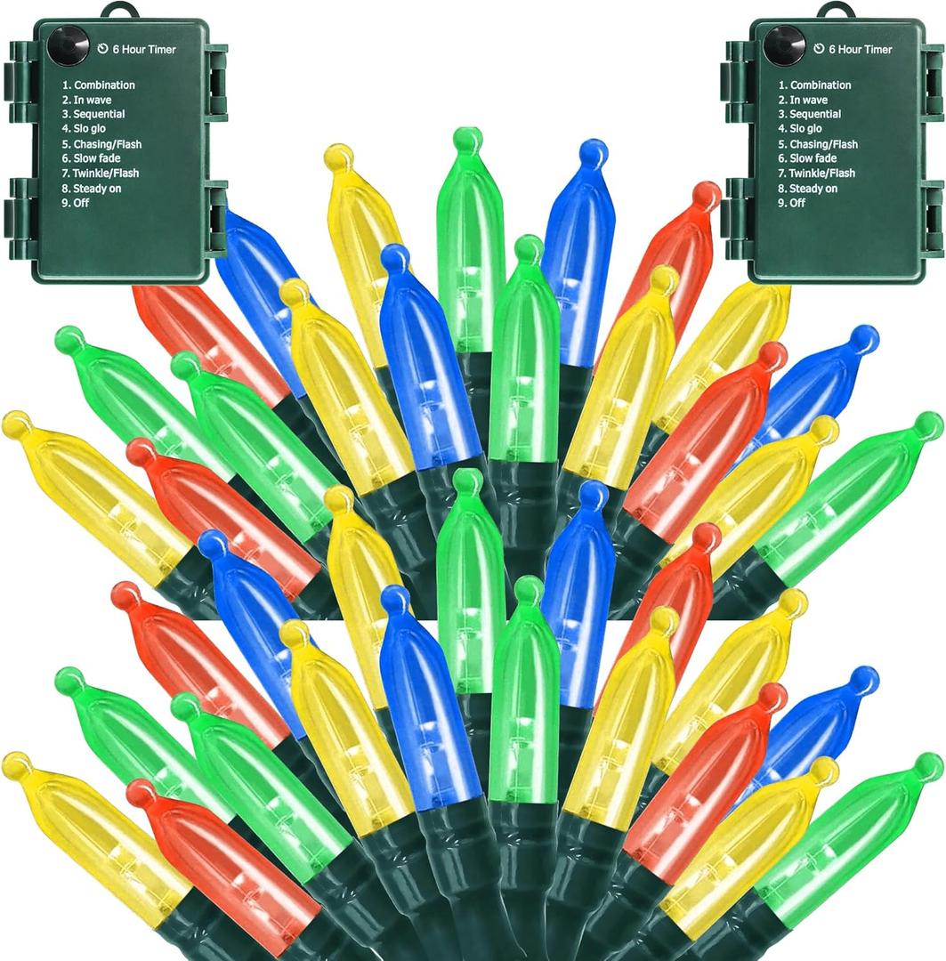 100LED Christmas Lights Outdoor with Timer 8 Modes Waterproof Outdoor Indoor for Christmas Decor Multicolor 2 Pack