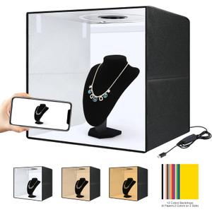 Photo Box 20" x 20" Portable 20W PD Type-C Ring Light Studio Box Quick Install Foldable Portable Studio Kit 12 Color Backgrounds Photography Equipment High CRI Color Temperature 3 Color Temperature