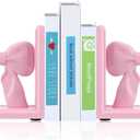 Threehoney 2 Pieces Pink Bow Bookends Cute Book Ends for Shelves Decorative Book Stand Bow Sculpture Statues Tabletop Shelf Ornament Room Decor for Home Office School Dorm Girl Desk