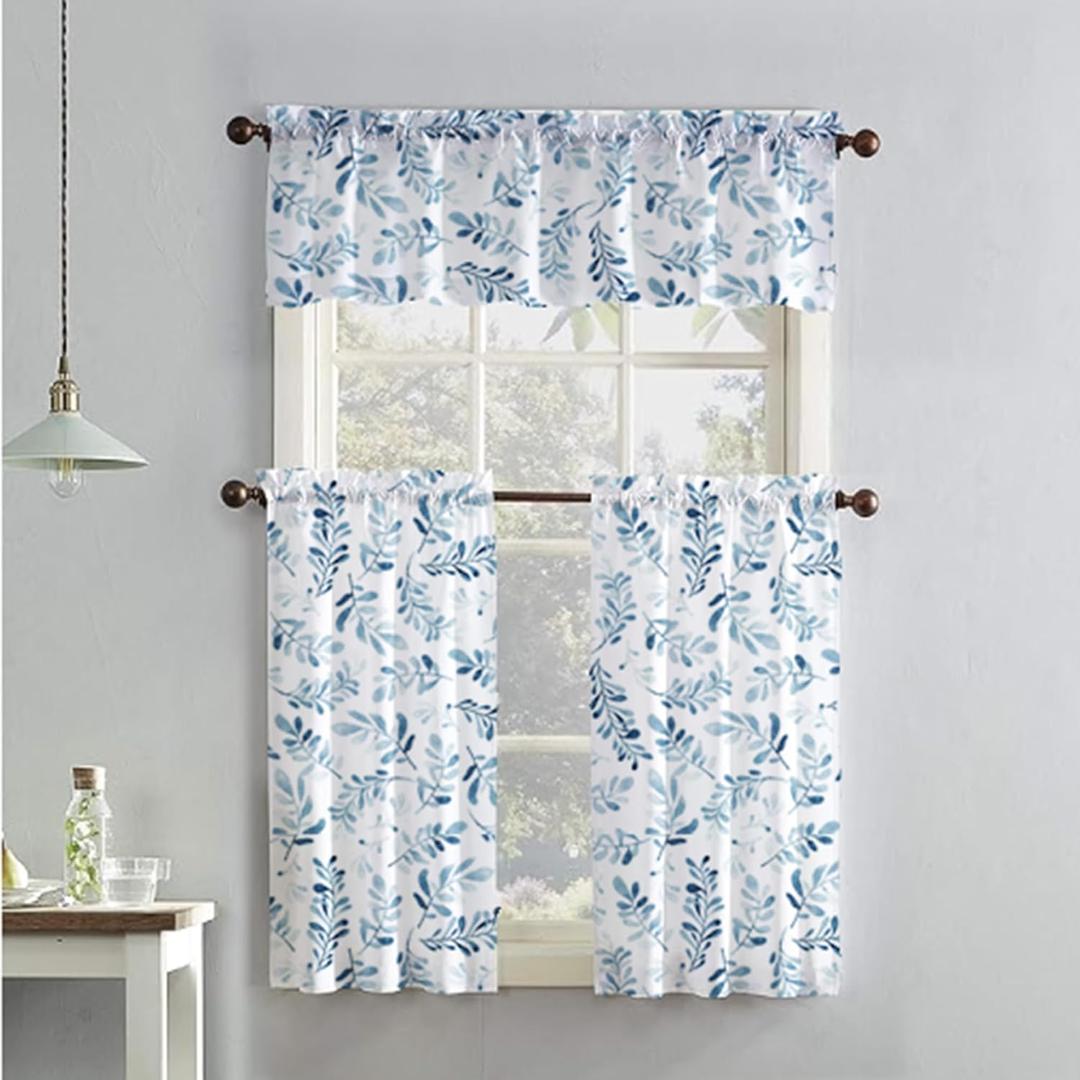 Safdie & Co. Panels for Kitchen Windows 3 Piece Set. Farmhouse Curtains. Cortinas para Ventanas. Blue Curtains (36"W x 54"L (Pack of 1))