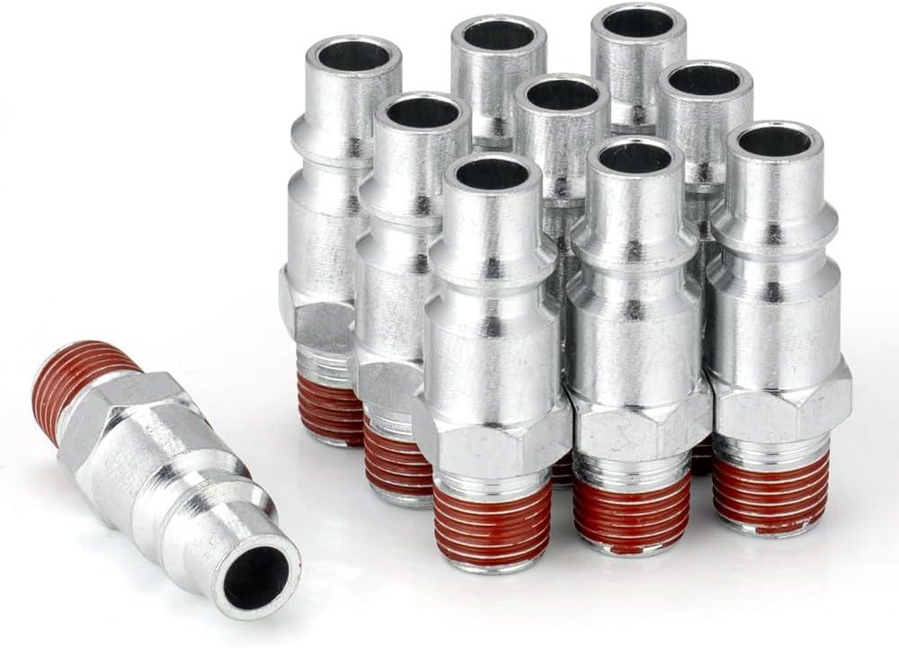 SANFU 3/8 High Flow Air Hose Fittings, 3/8 Inch Body Size, M-Type Plug, 1/4 Inch Male Threads Size, Pre-Coated, Steel Material, 300PSI, 10 Pieces