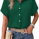 Short Sleeve Button Down Shirts for Women Summer Hawaiian Blouses Cap Sleeve Oversized Work Office Tops Solid/Floral, S