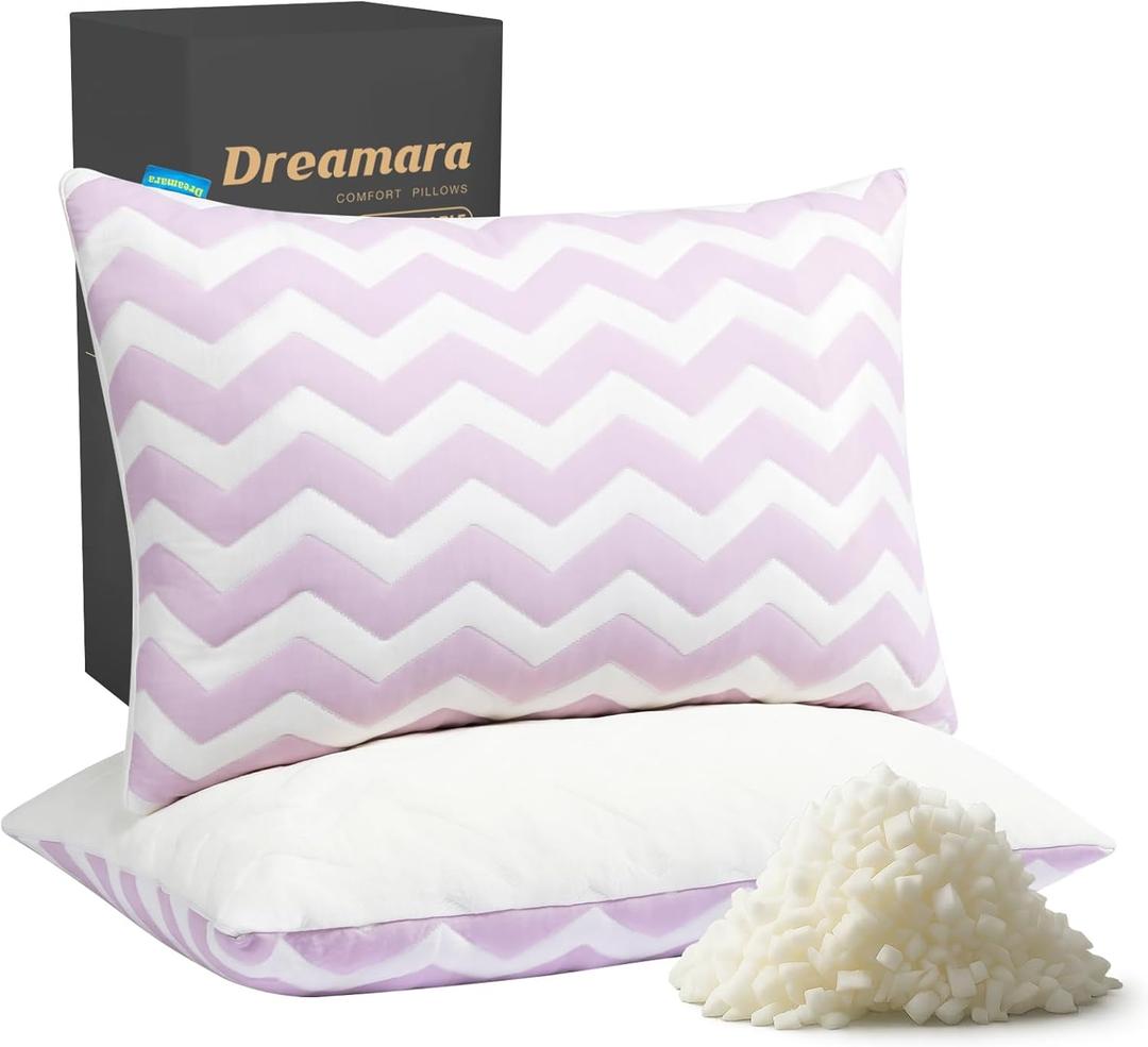 Dreamara Cooling Bed Pillows Queen Size Set of 2  Adjustable Loft Shredded Memory Foam Pillows for Side, Back & Stomach Sleepers, Supportive & Breathable for Hot Sleepers (Mauve)