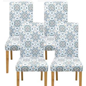 Pack of 4 Dining Room Chair Covers, Chair Covers for Dining Room Set of 4, Elastic Dining Chair Slipcovers, Dining Chair Slipcover, Kitchen Chair Protector Set of 4, Bohemian Blue