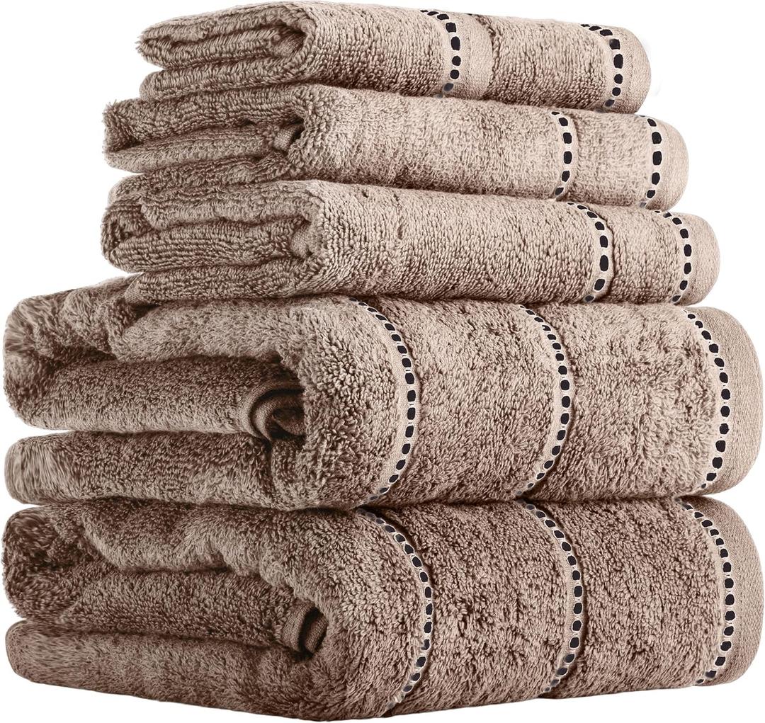 Lavish Home 6 Piece Bathroom Towels Set - 525GSM 100% Cotton Bathroom Essentials - 2 Bath Sheets, 2 Hand Towels, and 2 Wash Cloths for Bath, Shower, Gym, Spa, and Dorm Room (Taupe) 54"L x 27"W