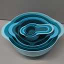 Mixing Bowls-Plastic Nesting Mixing Bowl Set of 8, Kitchen Gadgets for Apartments Space Saving, Including Measuring Cups Sifter Colander, Easy Storage Cooking Baking, Rv Camper Accessories, No BPA (Blue Cyan)