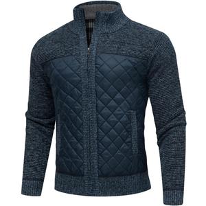 Men's Cardigan Sweaters Full Zip Stand Collar Slim Fit Cable Knit Long Sleeve Casual Sweater with Pockets (XXL)