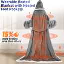 Wearable Heated Blanket with Foot Pocket, Electric Wearable Throw Blanket with Sleeves, Hood, Portable Heated Blanket with 8 Heat Settings, 1-10 Hours Auto Shut-off, Gift for Family, Friends, 50*70"