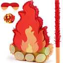 Small Camping Campfire Piñata Fake Flame Party Birthday Party Decoration Camping Adventure Baby Shower Photo Props with Wooden Stick Paper Confetti Set for Kids Boys and Girls,16.1 x 10.2 x 2.8 Inch