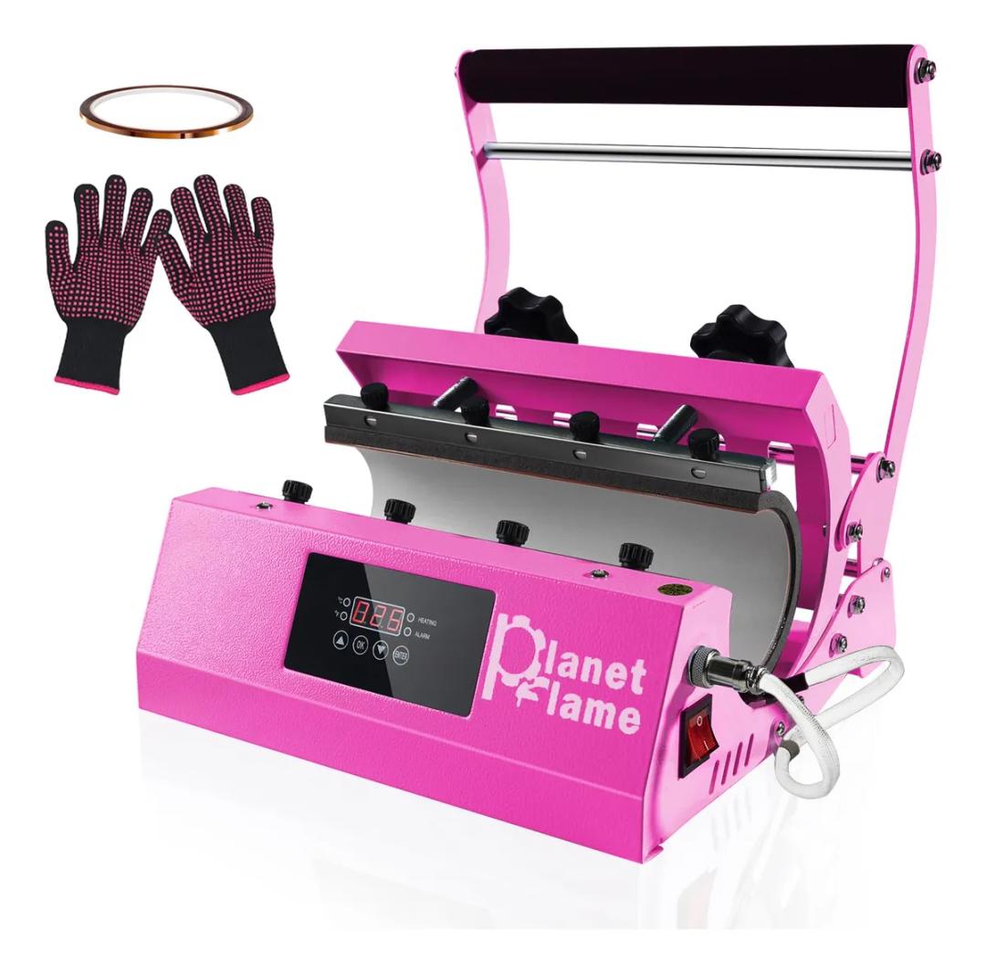 PlanetFlame Tumbler Heat Press Machine Tumbler Mug Press for 30oz 20oz 16oz Sublimation Straight Skinny Tumblers Glass Jar Cans & 11-15oz Mugs, DIY Cup Heat Press Transfer Print, Hot Pink