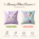 Ashler Easter Bunny Throw Pillow Covers, Rabbit and Letters Pillow Covers with 3D Rabbit Ears, Soft Velvet Easter Decorative Pillowcase for Bedroom, Living Room, Set of 2, Purple, 18 x 18 Inch
