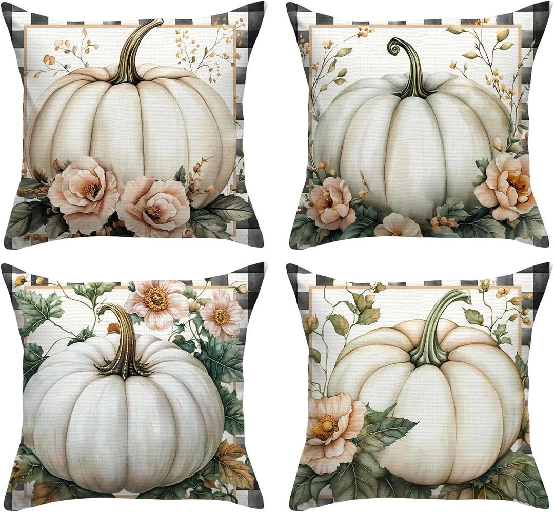 Fall Decorations for Home, Fall Pillow Covers 18x18 Set of 4, Autumn Thanksgiving Decorations and Supplies for Home Sofa Couch Decor