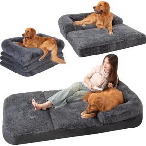 Foldable Human Dog Sofa Bed - 73"x42"x10" Faux Fur Orthopedic Pet Bed with Egg Foam Mattress, Portable Dog Bed for Adults, Camping & Indoor Use