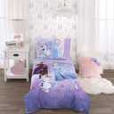 Disney Frozen 2 Lavender, Light Blue and Purple Forest Spirit 4 Piece Toddler Bed Set - Comforter, Fitted Bottom Sheet, Flat Top Sheet, Reversible Pillowcase