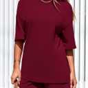 PRETTYGARDEN Women's 2 Piece Lounge Sets 2025 Summer Short Sleeve Tunic Tops Drawstring Shorts Matching Outfits Tracksuits (Wine Red,Small) (S)