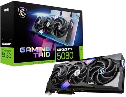 MSI GeForce RTX 5080 16G Gaming Trio OC Graphics Card - RTX 5080 GPU, 16GB GDDR7 (30Gbps/256-bit), PCIe 5.0 - TRI FROZR 4 (3 x STORMFORCE Fan), Gaming & Silent Mode, RGB - HDMI 2.1b, DisplayPort 2.1b