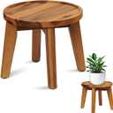 Demigo Indoor Plant Stand, 8 in Tall Natural Acacia Wood Plant Shelf Decor