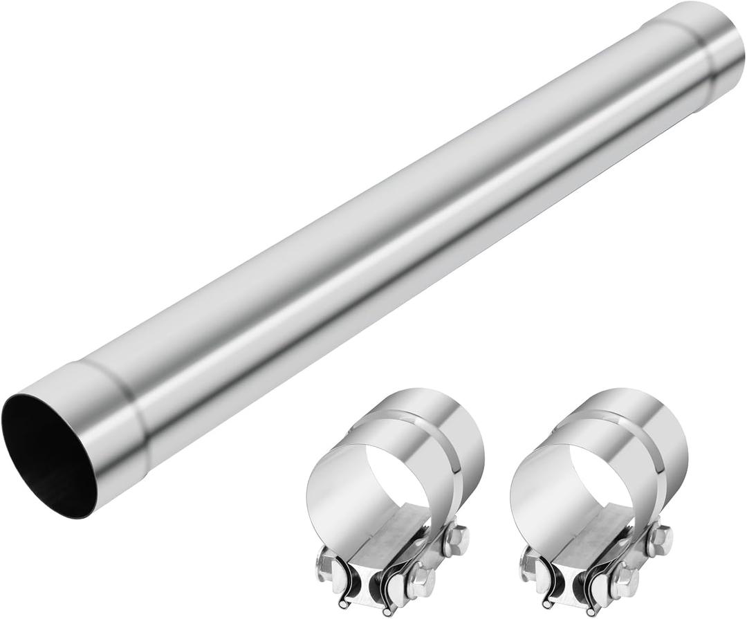 3 Inch Straight Exhaust Pipe, 3" Stainless Steel Straight Muffler Replacement Pipe, 30" Length Mandrel Exhaust Tube with Two Lap Joint Band Clamps(New Version)