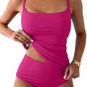 Eomenie Women's Swimsuit Tankini Tummy Control Bathing Suits Two Piece Full Coverage Slim Swim Suits with High Waisted Bottom, Color: Hot Pink-ribbed M 