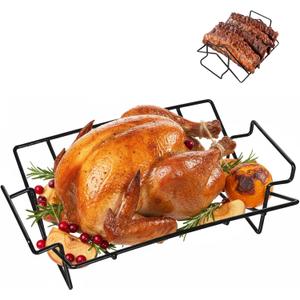 BBQ V-Shaped Rib Rack For Smoking and Grilling Turkey Roasting Rack For Bigg Green Eggs,Kamad Joe,Primo,Vision,Dual-Purpose Rib Rack for Smoking,Grills and Indoor Ovens Accessories Roasting Rack