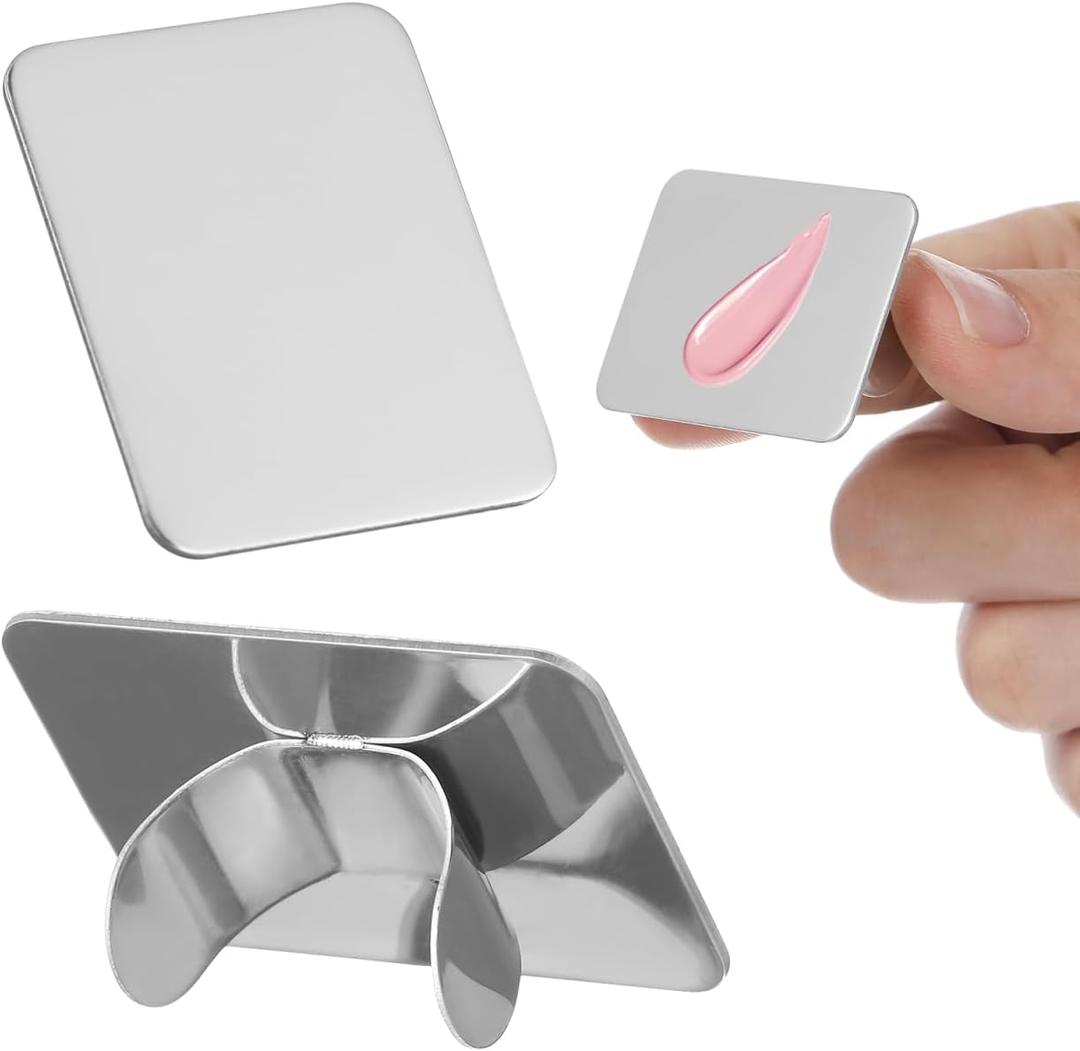 Nail Art Ring Palette Mini Square 1.69X1.25In Professional Mixing Tool for Paint Makeup and Nail Design Easy Clean Surface for Salon Home Use (Silver)