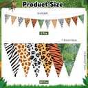 Tiamon 4 Pcs Jungle Zoo Animal Print Decoration Safari Birthday Banner Wild Animal Print Pennant Bunting 49.2 Ft Triangle Flag for Bulletin Board Classroom Decoration Safari Two Wild One Party Supply