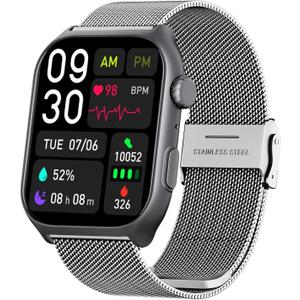 YMS Android Smart Watch for Women - Bluetooth Call,Compatible with Android & iOS2.0" HD, Heart Rate/Sleep/Step Tracker, 100+ Sports Modes,IP68 Waterproof Men Fitness Tracker (Silver(Milanese))