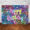 Avezano Neon Rainbow Leopard Birthday Backdrop for Girl's Sparkly Paint Splatter Cheetah Party Decorations Photography Background Rainbow Leopard Print Pattern Party Photoshoot Backdrops (7x5ft)