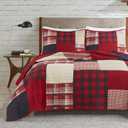 Woolrich Sunset Reversible Quilt Set - Cottage Styling Reversed to Solid Color, All Season Lightweight Coverlet, Cozy Bedding Layer, Matching Shams, Oversized King/Cal King, Plaid Red 3 Piece